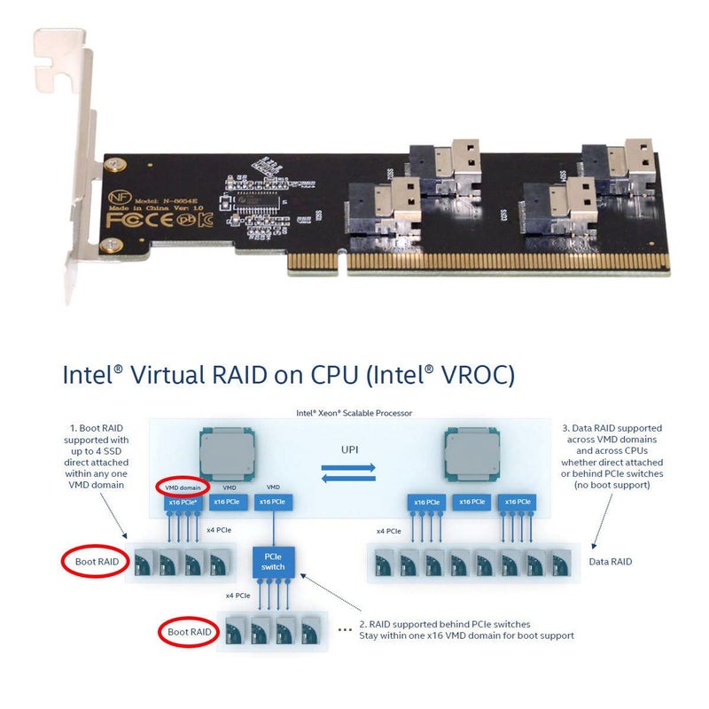 Cablecc Slimline Four SFF-8654 4X 4 NVME to PCIE Express 3.0 4.0 Raid Card VROC Raid0 Hyper Adapter - Image 4